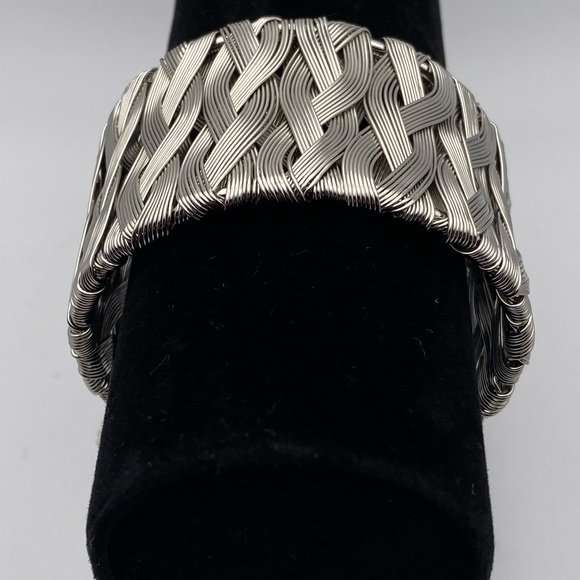 LARGE ADJUSTABLE SILVER TONE BRACELET | BRAIDED SILVER WIRE| NWT | - Picture 2 of 6